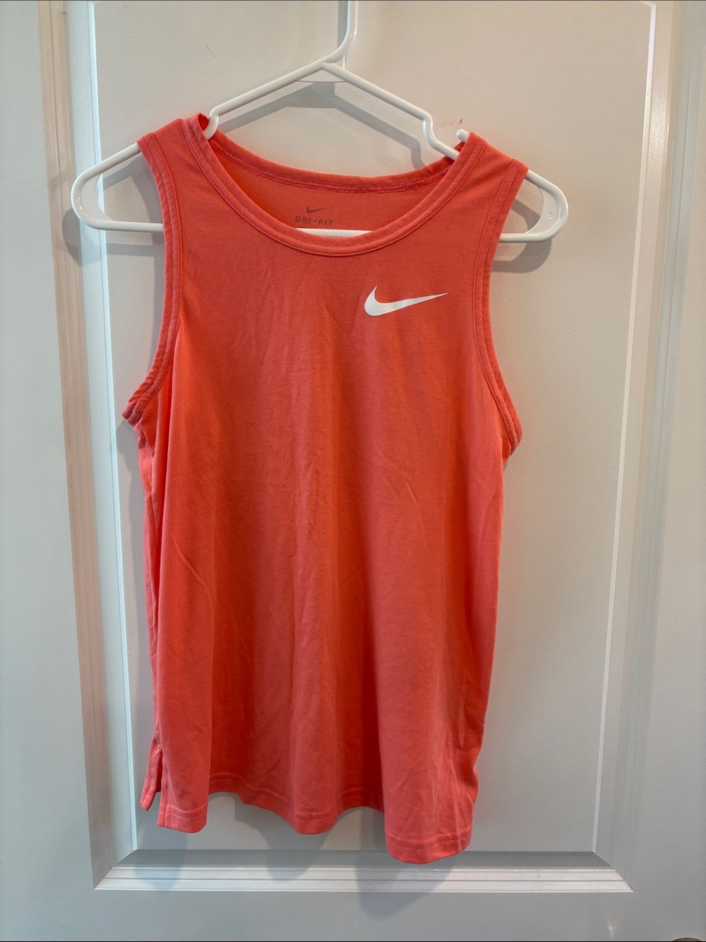 Nike Women’s Coral-Orange Dri-FIT Tank with White Swoosh